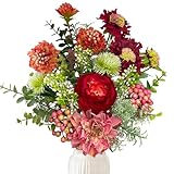 YMIFEEY Kunstblumen wie Echt Künstliche Blumen Zweige Blumenstrauß Künstlich Rot Seidenblumen Fake Blumen Pflanzen Deko Artificial Flowers Tischdeko Weihnachten (Rot)