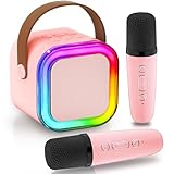 Karaoke Maschine Kinder, tragbarer Bluetooth-Lautsprecher mit LED und 2 drahtlosen Mikrofonen, kompatibel mit Android/iOS/iPad, Weihnachtsgeschenke und Geburtstagsparty-Spielzeug für Jungen Mädchen