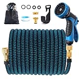 Jsdoin Gartenschlauch Flexibel 15m, Ausziehbare Garten Schlauch Dehnbarer mit 10 Funktions Gartenbrause, 1/2' 3/4' Adapter für Wasserschlauch Flexibler Garden Hose