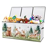 Extra Groß Aufbewahrungsbox mit Deckel Kinder, Zusammenklappbare Oxford-Spielzeugkiste mit Griff für Mädchen Jungen, Wasserdichte Spielzeug Aufbewahrung im Kinderzimmer, 96×32×40 cm (Tiere im Winter)