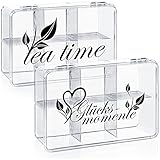 com-four® 2x Aufbewahrungsbox für Tee und Teebeutel - Teebox aus transparentem Kunststoff mit 6 Fächern - Teekiste zur Teeaufbewahrung (2 Stück - Glücksmomente & Teatime)