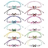 Hopton 12 Stück Freundschaftsarmbänder, Armbänder Kinder mit Schmetterling Anhänger, Einstellbare Geflochten Armbänder Mädchen, Kindergeburtstag Gastgeschenke für Jungen & Mädchen