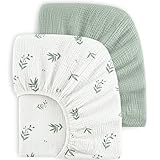 Bearmoss 2er Set Kinder Spannbettlaken,Musselin-Bettlaken 100% Baumwolle Baby-Bettlaken 60x120cm/140x70cm Reisebett Spannlaken Beistellbett Leintücher (GrünerBambus)