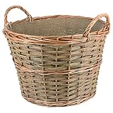 UNUS Weidenkorb für Brennholz, geflochtener Korb aus Weidenholz, großer Kaminholzkorb mit Ø 45 cm und Höhe 32 cm, mit Jute ausgekleidet, Holzkorb für Kaminholz, Wäsche, Dekoration im Landhausstil