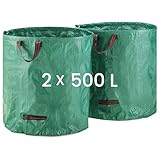 MOOWY Robuste Gartenabfallsäcke (2 x 500 L) – Freistehende Stabile Gartensäcke mit Griffen, Strapazierfähige & Wiederverwendbare Kunststoff-Gewebesäcke für Blätter, Sträucher und Rasenschnitt – Ø82 cm