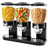 Sinceroduct Cereal Dispenser Countertop 2L, Dreifacher Müsli Verteiler für die Arbeitsplatte, Müslispender 3er Set Luftdichte Behälter für Müsli, Reis, Körner, Süßigkeiten, Kaffebohnen (Schwarz)
