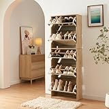 [en.casa] Schuhschrank Lund Schuhkipper mit 5 Klappen verspiegelt Schuhkommode für 20 Paar Schuhe 169 x 60 x 24 cm Sonoma-Eichenoptik