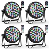 Rtktoup 4PCS RGB LED Par D-MX, 36W Bühnenlicht Strahler mit Fernbedienung und 4 Steuermodi, Disco Beleuchtung für Weihnachten Halloween Disco Show Konzerte Party