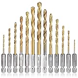 Mesee 13 Stück HSS Spiralbohrer Set, 1/4' Sechskantschaft Titanbeschichtetes Metallbohrer Set, Schnellwechsel Impact Control Spiralbohrer Set für Holzbearbeitung, Kunststoff 1,5-6,5mm