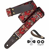Nefelibata Gitarrengurt, 2' bestickte Gitarrengurte, Vollnarbenlederenden mit unsichtbarer Tasche, für Bass-, Elektro- und Akustikgitarren, kostenlose Schnalle, Gurtschloss und Plektren