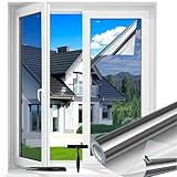 Evofensteere UV Folie Hitzeschutz 44.5x200cm Selbsthaftend Spiegelfolie Fenster Sichtschutz Rückstandslose Sonnenschutzfolie innen oder außen Thermofolie Fenster Gegen Hitze Silber