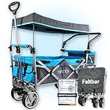 IMLEX Bollerwagen faltbar mit Dach IM-4268 Azurblau | Hohe Stabilität bis 80kg, 1X 3-Punkt Gurtsystem | Handwagen klappbar mit Schiebegriff ideal für 2 Kinder