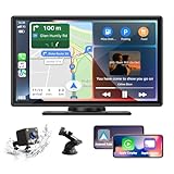 EYETOO Autoradio CarPlay & Android Auto,9-Zoll Tragbares Kabelloses Carplay mit Rückfahrkamera, HD IPS Touchscreen, Bluetooth 5.0, Freisprechfunktion, Sprachassistent/FM/Airplay/AUX