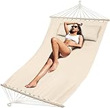 ZOLTA Hängematte mit Kissen zum Aufhängen - Mehrpersonen für 2 Personen 200 x 150 cm, Belastbarkeit bis 200 kg, für Terrasse, Balkon, Garten, Outdoor, Camping Beige Boho Streifen