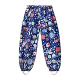 Dioshark Regenhose Jungen wasserdichte Matschhose Kinder Regenlatzhose Sommer Matsch und Buddelhose Blau Ungefüttert Ohne Träger Atmungsaktive Ungefüttert Planet Outdoor Schule für Alter 4-5 Jahre