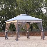 Dexinhdh Pavillon Mit Doppeldach Für Den Außenbereich, Pop-Up-Faltzelt Mit Abnehmbarem Transparentem Vorhang, Leicht Aufstellbarer Metall-Außenunterstand, 3-Fach Höhenverstellbar(Gray)
