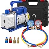 VEVOR 4 CFM Vakuumpumpe 220 V 50 Hz Klimaanlage Unterdruckpumpe Vakuumgeräte Pumpe 1720 U Refrigerant Vacuum Pump, Vakuumgeräte Verteiler-Manometer-Set für Klimaanlage Kfz-Kühlsystemen
