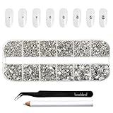 Beadsland 2500pcs Glas Nailart Strasssteine Kristall Flatback Edelsteine Runde, ​​für Handwerk Gemischt 8 Größen SS4 ~ SS30 mit Picking Pinzette und Stift (Kristall Weiss)