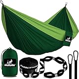 MalloMe Einzel Hängematte (285 x 140cm) Ultraleichte Reise Camping Hängematten für Outdoor 2 Personen oder 1 Kinder & Erwachsene Atmungsaktives Wasserdichtes Fallschirm-Nylon, inkl. Premium Karabiners