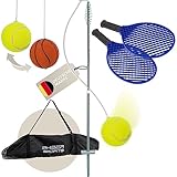 PHIBER-SPORTS Twistball Set [2025 Verbessertes Modell] - Langlebig Dank verbesserter Teile - Swingball für Kinder & Erwachsene - Tennisball an Schnur, Tennis Trainer Spiel Garten & Outdoor
