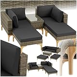 tectake® Outdoor Rattan Lounge, 5-teiliges Gartenmöbel Sofa Set, frei kombinierbar, mit Ecksessel, Hocker, Tisch, Gartenlounge, inkl Sitz- und Rückenkissen - Natur