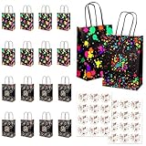 16 Stück Neon Party Deko Geschenktüten Kindergeburtstag Mitgebsel Tüten Kleine Papiertüten mit Henkel Leuchtende Geschenktüten Geschenktüte Geburtstag Partytüten Kindergeburtstag Neon Fasching