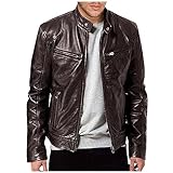 Generisch Herren Sweatjacke, Lederjacke Übergangsjacke Bikerjacke Freizeitjacke Casual Klassisch Mit Reißverschluss Gefüttert Winterjacke Leder Lang Jacket For Men Jacken Jacket (L, Braun)