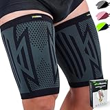2 Stück Oberschenkelbandage für Herren & Damen - Kompression Oberschenkel Bandage für Kniesehne, Quad & Leistenschmerzen, Muskelfaserriss & Krämpfe - Atmungsaktiv & Rutschfest (L, Schwarz)
