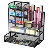 Comzantor Stiftehalter Schreibtisch Organizer, Mesh Metall Schreibtischorganizer, Büroorganisation mit Schublade, Platzsparendes Tischorganizer, Multifunktional Organiser, für Büro, Zuhause (Schwarz)
