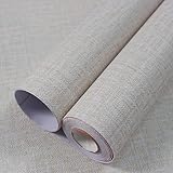 WADILE Grasscloth Tapete zum Abziehen und Aufkleben, 39,9 x 2000 cm, strukturiertes Kontaktpapier für Schränke, Kunstleinen-Wandaufkleber, Ziehen und Aufkleben, Stoff-Vinyl-Tapete, selbstklebend beige
