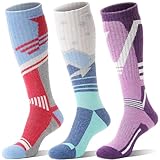 Merino Wollsocken Skisocken Warme Thermosocken Thermo Dicke Wintersocken für Herren Damen Winter Ski Geschenke Socken 3 Paare(Rot/Blau/Violett, M)