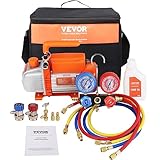 VEVOR Vakuumpumpe 100L/min Unterdruckpumpe 1-stufig 220V/50HZ 1440U/min 800-4000PSI (55-276bar) 250ml-Ölkapazität Vakuumgeräte Verteiler-Manometer-Set für Klimaanlage Kfz-Kühlsystemen