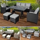 BRAST® Gartenmöbel Set Delight | bis zu 7 Personen viele Farben | incl. extra Dicke Kissen | TÜV geprüft | Outdoor Loungemöbel Sitzgruppe Essgruppe Garnitur | Schwarz/Grau