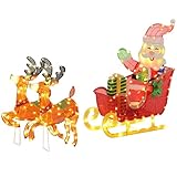 Outsunny 246er LED Weihnachtsdeko, Weihnachtsmann auf Schlitten mit Rentieren, Weihnachtsbeleuchtung in warmweiß, Stahlrahmen, für Indoor, Outdoor, Mehrfarbig