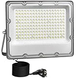 MEEKBOS LED Strahler Außen 150W, Superhell 15,000LM LED Fluter mit Stecker, Flutlichtstrahler,6500K Kaltweiß,IP66 Wasserfest Aussenstrahler für Outdoor Sicherheitsbeleuchtung,Hinterhof,Garten