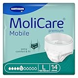 MoliCare premium Mobile 5 Tropfen Größe L, Inkontinenzhosen für Frauen und Männer mit mittlerer Inkontinenz, extra Auslaufschutz, fortschrittlicher Hautschutz, verbesserte Passform, 14 Stück