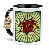 Tassendruck Tasse mit Spruch - Super Dad - Geschenk für Papa zum Vatertag, Geburtstag, Weihnachten - Keramiktasse, 300 ml, Innen & Henkel Schwarz