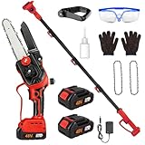 Rouzin Teleskop Astsäge Akku mit 2x 3000mAh Batterien, 2-in-1 Elektrische Astsäge mit Segmentierte Verlängerungsstange, Mini Akku Kettensäge, Brushless Motor, für Garten & Baumpflege