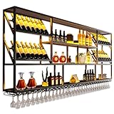 200cm Großes 3-Ebenen-Weinregal zur Wandmontage, Schwarzes Wall Mounted Wine Rack aus Metall, Weinpareite Display Rack mit Glashalter, Wein Display Regal für Bar Küche Restaurant Zuhause (200cm)