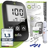 adia Blutzuckermessgerät (mg) inkl. 10 Teststreifen, 10 Lanzetten, 1 Stechhilfe. 1 Etui, für Diabetiker zur Selbstkontrolle des Blutzuckers bei Diabetes