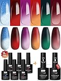 YTD Likomey UV Nagellack Farbwechsel Thermo Set,8 Pcs 6 Farben Mit Base und Top Coat Kit,Soak Off UV Chamäleon Shellac Weihnachten Gelnägel Rot Grün Blau Violett Mehrfarbig Farbgel,7.5ml