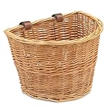 ProSource Wicker Bike Basket Front Cargo for Women and Men, Fits Most Bikes, Beach Cruiser, Stationary Bike, Ebike, Road Bike, Light Brown