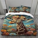 MLUNKQAIL Bettwäsche Set Giraffe Bettbezuege GäNseblüMchen 3 Teilig Aus Mikrofaser Bettbezug 220x240cm Mit 2 Kissenbezug 80x80cm Weich Und Bequem 3D Digitaldruck