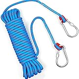 Cveenk Statisches Kletterseil 10m, 8mm Outdoor Seil mit Karabiner, Geflecht Nylon Seil mit 2 Stahlhaken für Bergsteigen Wandern Baumfällung Outdoor Sport Camping Garten (Blau, 10m)
