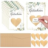 DIY Rubbelkarten mit Umschlägen Set, 6 Stück Rubbelkarten Selbst Beschriften, mit 6 Kraftpapier Umschläge, und 3 Herzform Kratzfilm, für Geburtstag, Party, Hochzeit etc.