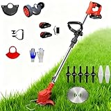 Hooha Akku-Grasabschneider mit Akku, Freischneider-Akku mit 2 x 2000 mAh Akkus, 1 x Sägeblatt、2 x Metallklingen und 5 x Kunststoffklingen, Akku-Grasabschneider für effiziente Rasenpflege und Unkrautbe
