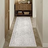 HUGEAR Grau Läufer Teppich 60x180 cm Indoor Vintage Bereich Flur Küche Schlafzimmer Waschbar Wohnzimmer Retro Floral Akzent Werfen Distressed Boden Badezimmer