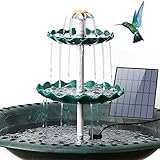 AISITIN DIY Brunnen,Vogeltränke Sets mit 3,5W Solar Springbrunnen, 3 Stufige Vogelfütterer für Draußen,Vogelbad und DIY Solarbrunnen Abnehmbar und Geeignet für Garten,Wasserspiel(Dunkelgrün)