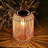ZWOOS Solarlaterne für Außen Garten, Große Solar Rattan Latern, Hängend/ Stehend, Solarlampen für Balkon, Terrasse, Garten Deko
