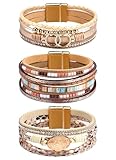 Milacolato 3Pcs Leder Wickelarmbänder für Damen, Boho Wickelarmbänder Leder Manschette Armreif Perlen Armbänder Stapelbare westliche Armbänder Schmuck Geschenke für Damen (Gold)